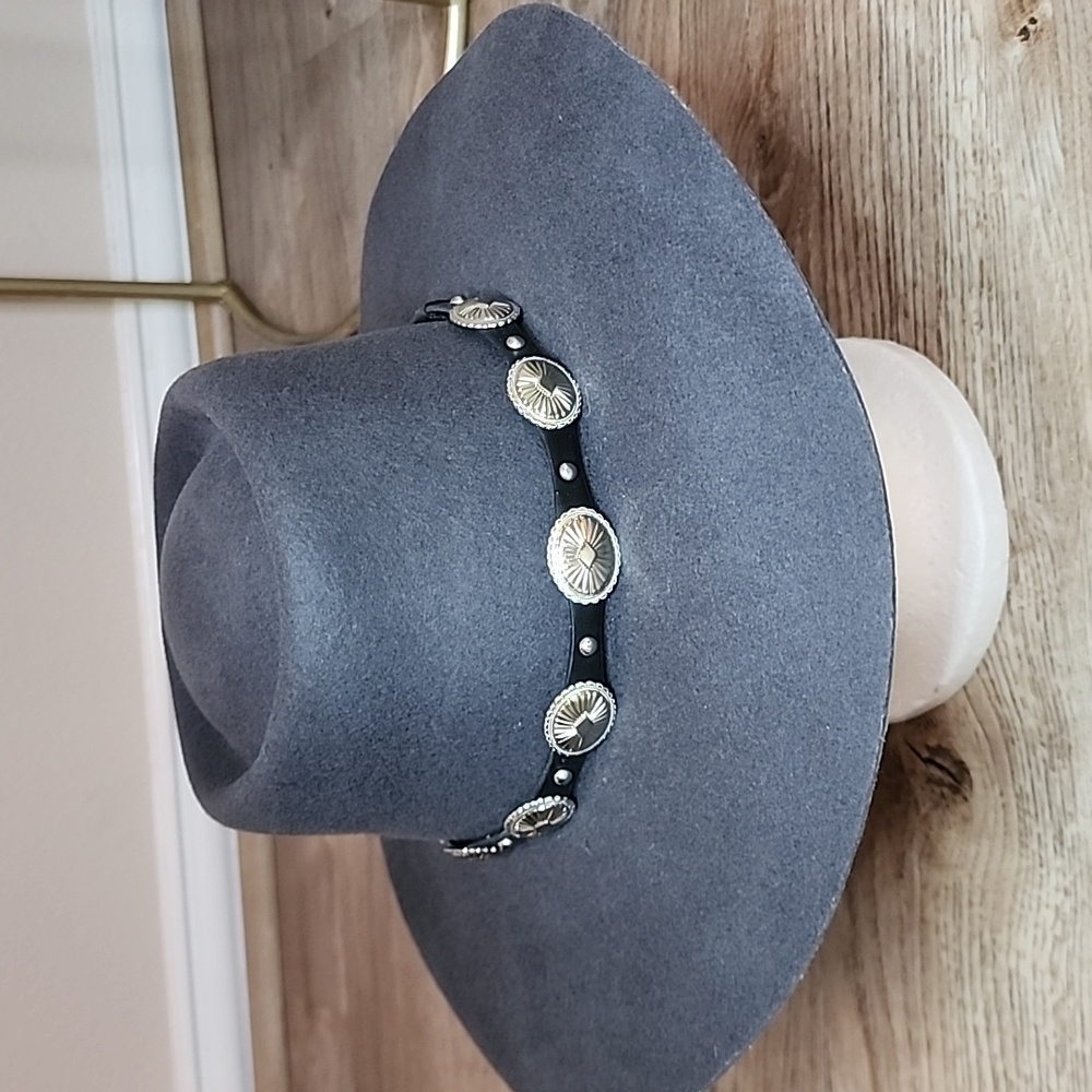 Peter Grimm Belina Hat Wide Stiff Brim Round Crown Silver Jewel Satin Lining - Picture 2 of 14